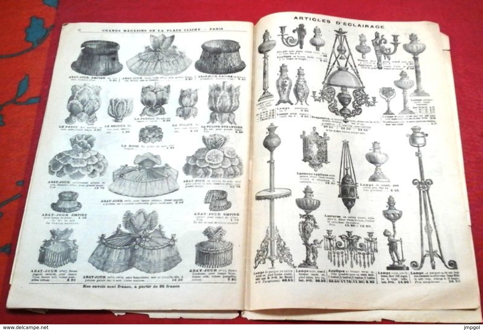 Catalogue Ala Place Clichy Hiver 1900 Vêtements Soieries fourrures Fleurs et plumes Ganterie Parapluie Tapis Eclairage..