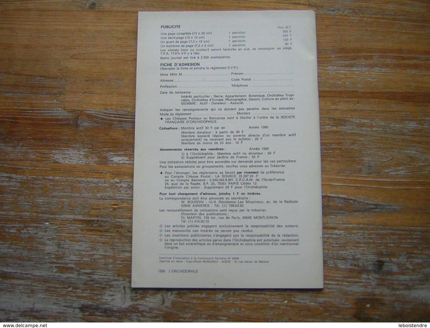 L'ORCHIDOPHILE Onzieme Année BULLETIN N° 42 JUIN 1980 - Jardinería