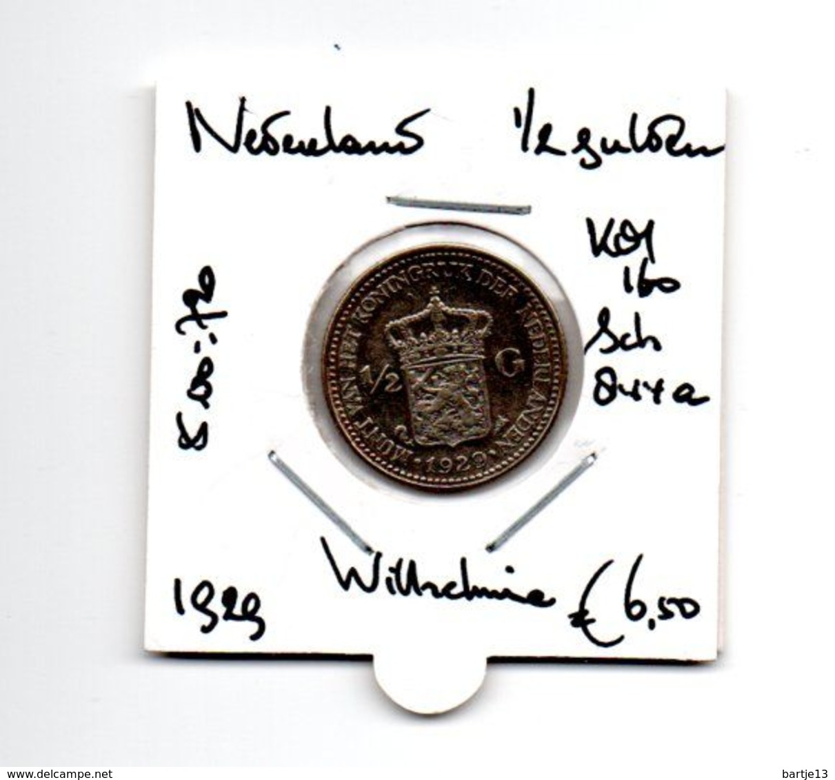 NEDERLAND 1/2 GULDEN 1929 ZILVER WILHELMINA - 1/2 Gulden