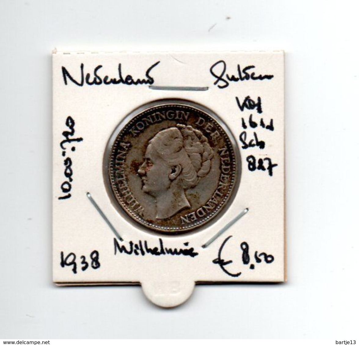 NEDERLAND  GULDEN 1938 ZILVER WILHELMINA - 1 Gulden