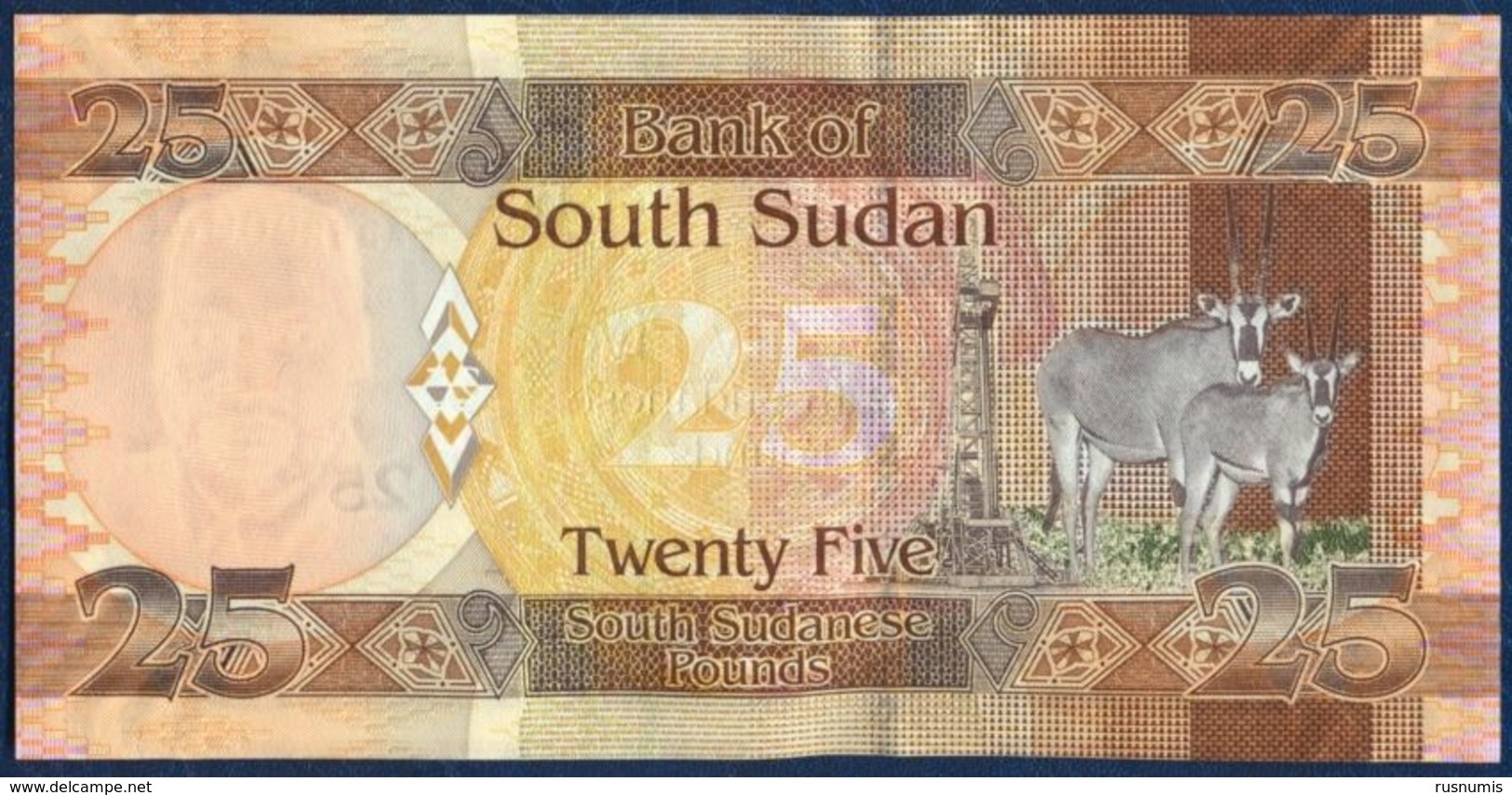 SOUTH SUDAN 25 POUND P-8 Dr. John Garang De Mabior - Africa Wildlife Oryx Antelopes 2011 UNC - South Sudan