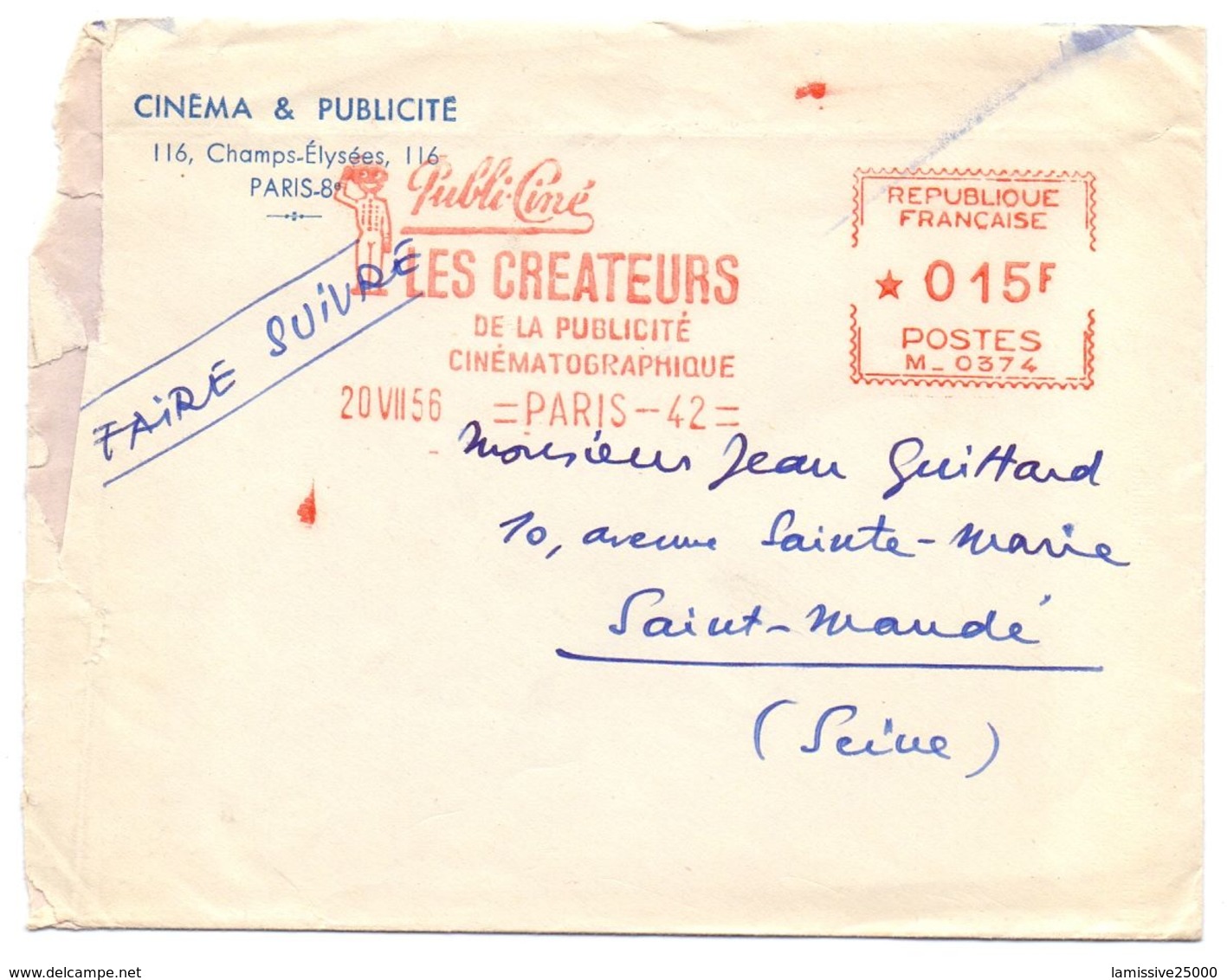 France Lettre EMA Publi Ciné Les Createurs De La Publicité Cinématographique 1956 - Cinema