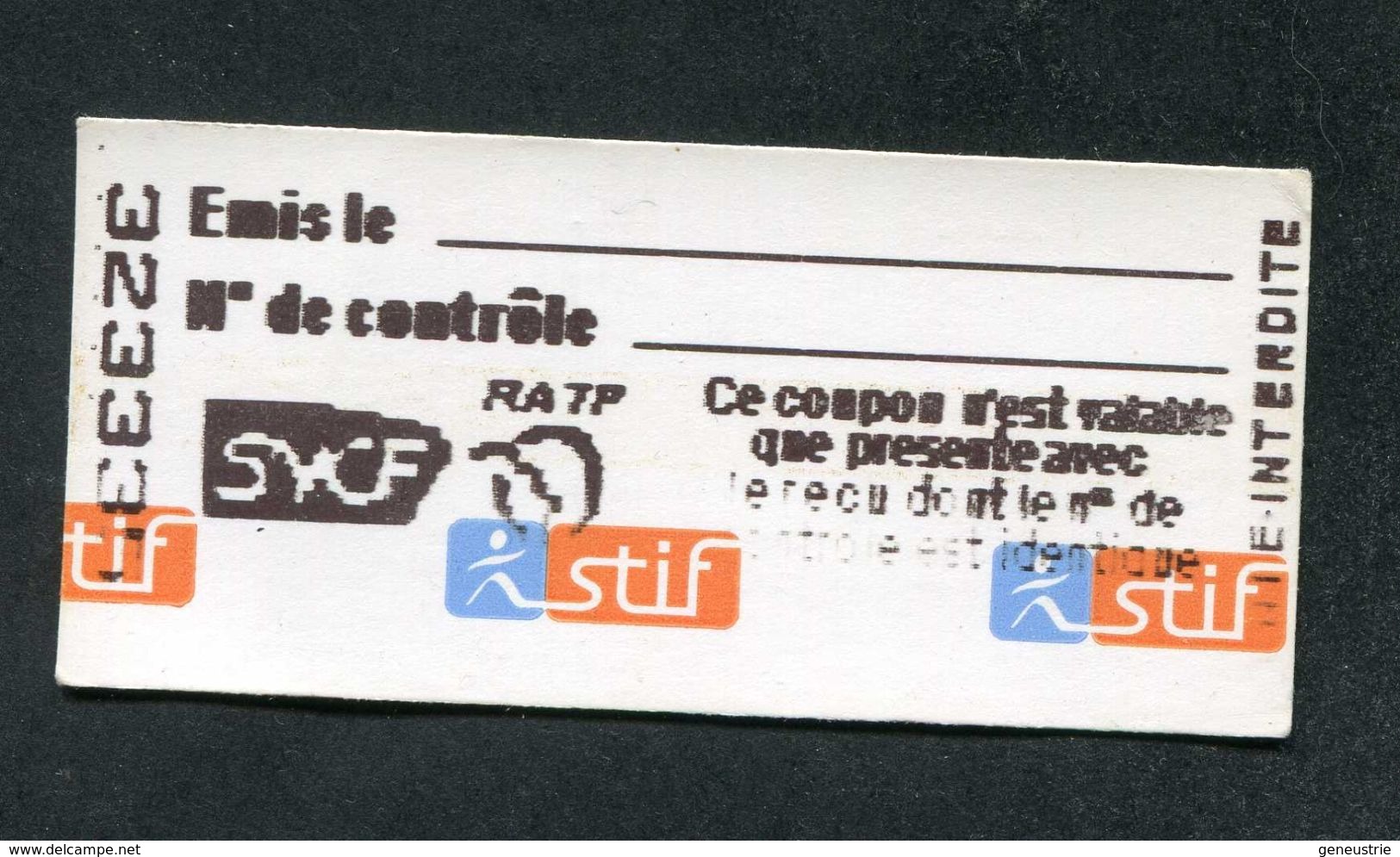 Ticket De Train / Métro - Bus - RATP / SNCF - STIF 2015 - Paris Train Ticket Transportation - Europa