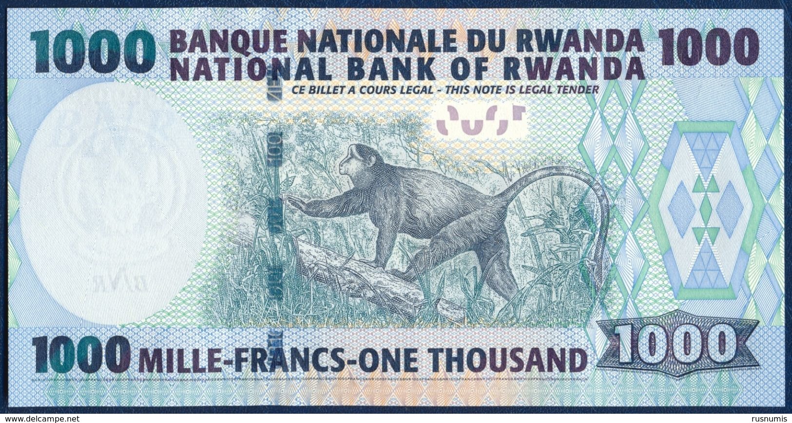 RWANDA 1000 FRANCS P-31 GOLDEN MONKEY VOLCANOES NATIONAL PARK 2004 UNC - Ruanda