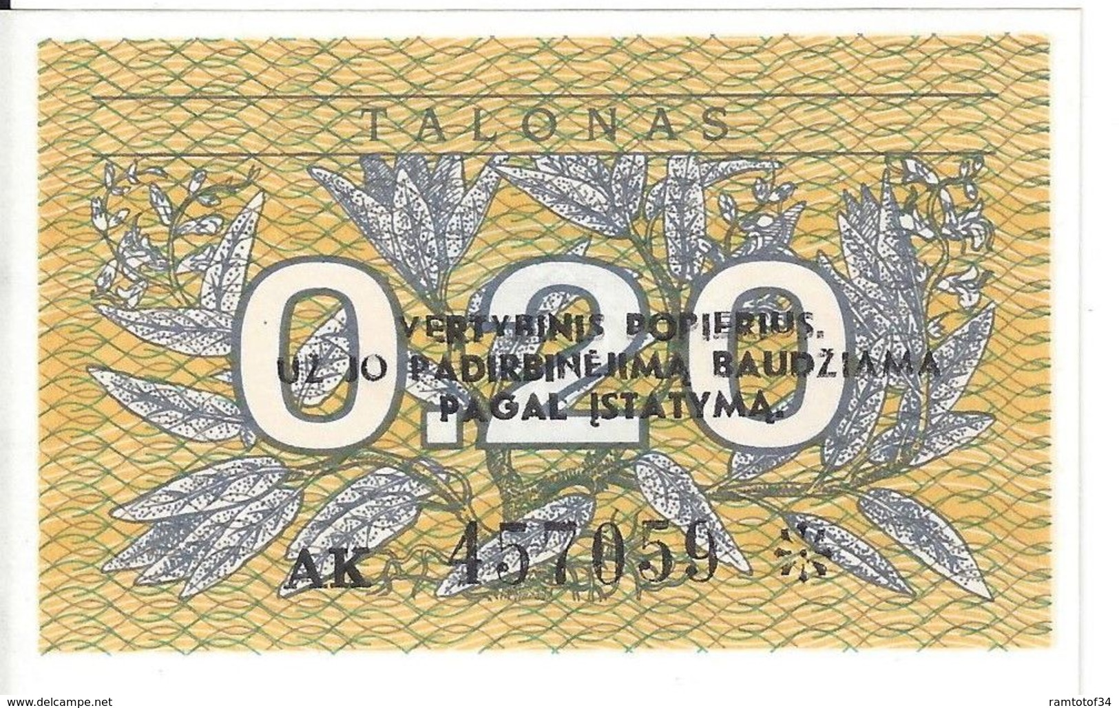 LITUANIE - 0.2 Talonas 1991 - UNC - Lithuania