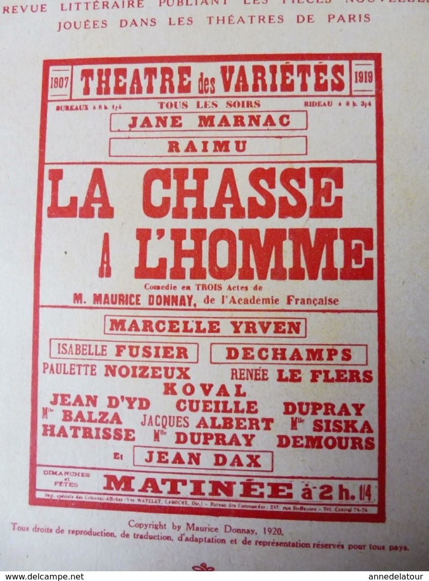 MICHELIN Sponsor Pour La Pièce De Théâtre---> LA CHASSE A L'HOMME (origine :   La Petite Illustration Théâtrale 1920) - Collections