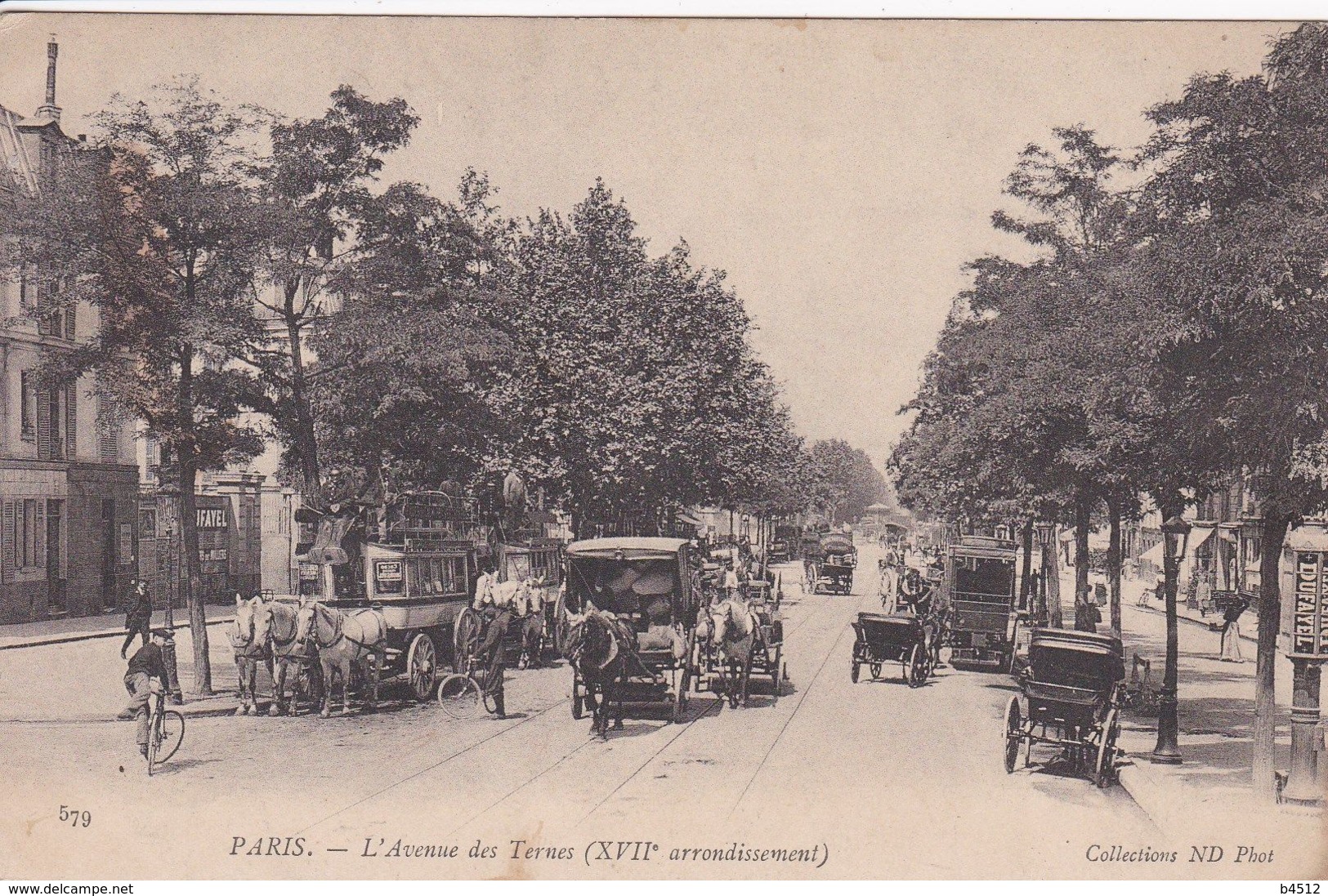 75 PARIS  L'Avenue Des Ternes , Tramway à Cheval ,attelage Charette Avec Marchandises , N° 579 - District 17