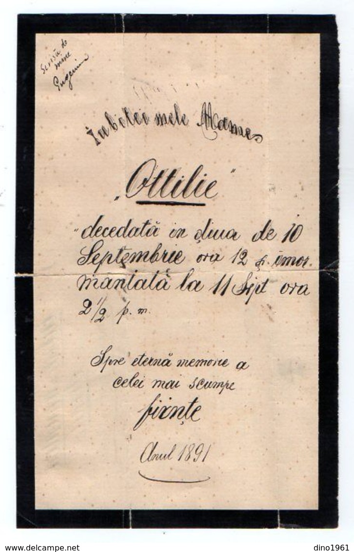 VP17.181 - 1891 - Généalogie - Faire - Part De Décès - OTTILIE ?? ( Italie - Roumanie ??  ) - Décès