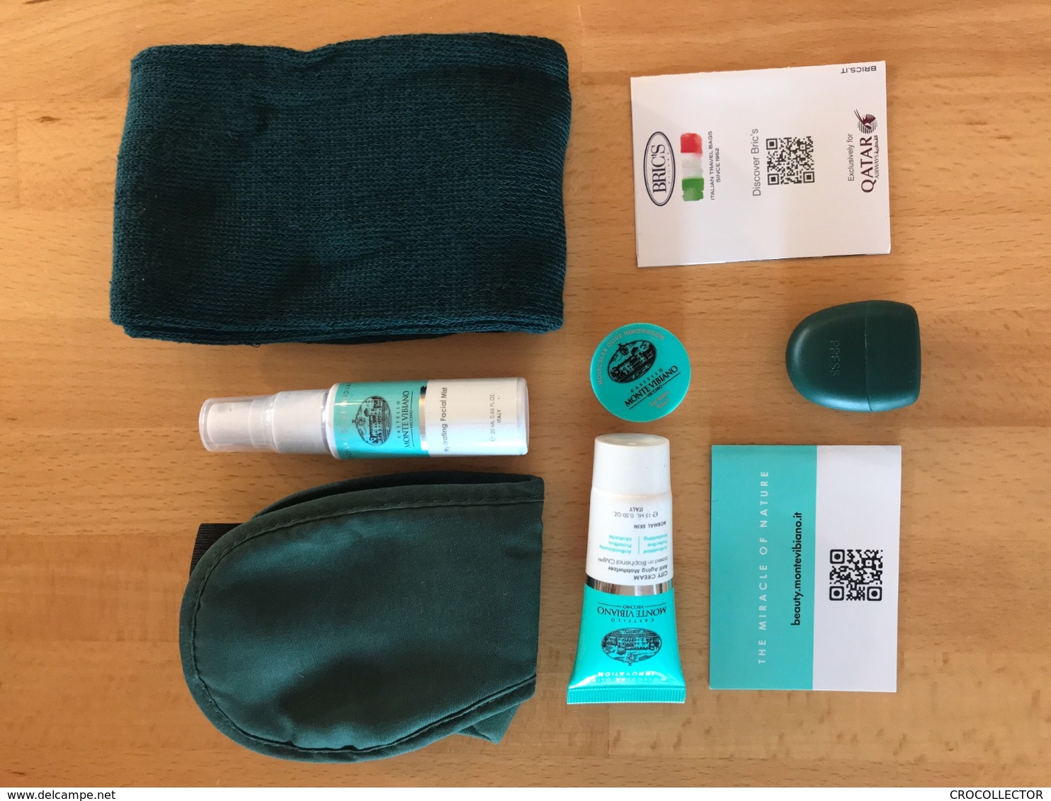 QATAR AIWAYS BUSINESS CLASS AMENITY KIT BRIC'S & CASTELLO MONTE VIBIANO GREEN - Unused With Full Content - Cadeaux Promotionnels