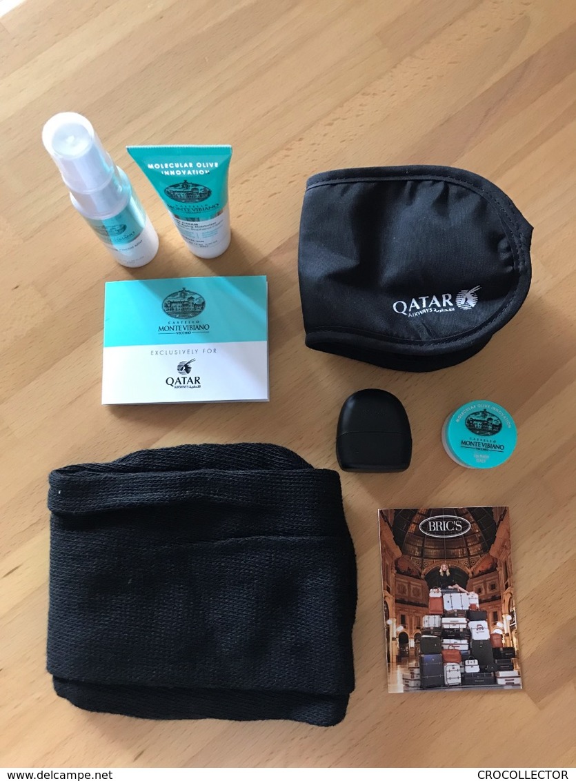 QATAR AIWAYS BUSINESS CLASS AMENITY KIT BRIC'S & CASTELLO MONTE VIBIANO BLACK/LIGHT BLUE - Unused With Full Content - Reclamegeschenk