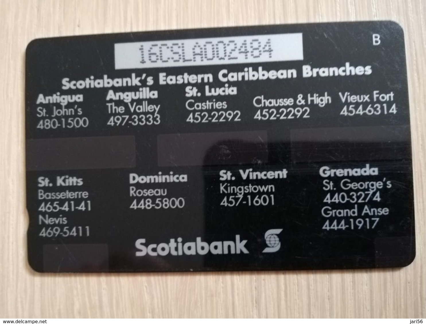 ST LUCIA    $ 20   CABLE & WIRELESS  STL-16A  16CSLA    SCOTIA BANK    Fine Used Card ** 2413** - Sainte Lucie