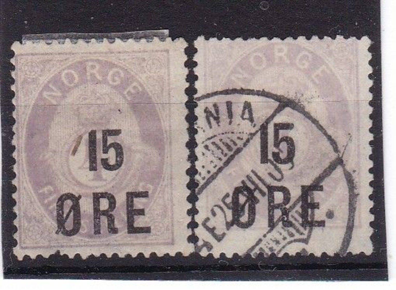 #12161 Norway, Norge 1908, 2 X  Stamp 15 Ore/4 Sk Overprint, MH, Used, Michel 70b: Posthorn - Gebruikt