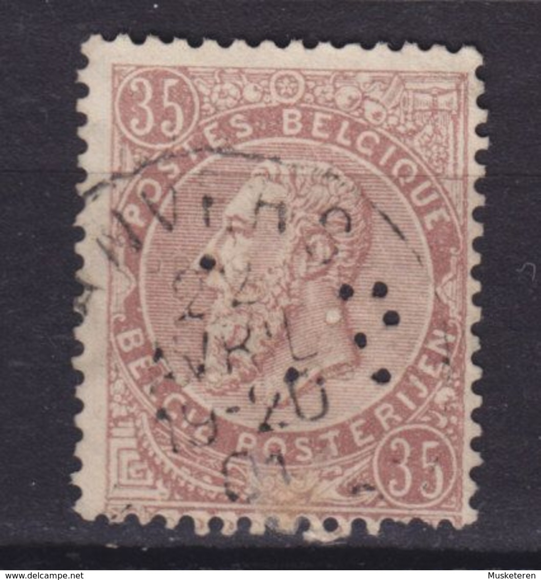 Belgium Perfin Perforé Lochung 'B.Triangle Or A.?' 1893 Mi. 56, 35c. Leopold II. Stamp ANVERS Cancel (2 Scans) - 1863-09