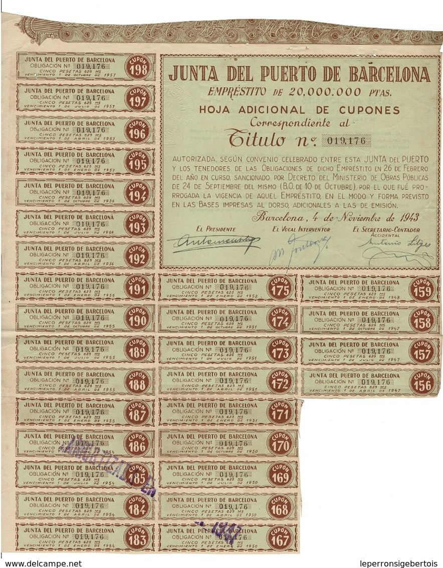 Titre Ancien -Junta Del Puerto De Barcelona  - Obligacion De 1943 - - Navegación