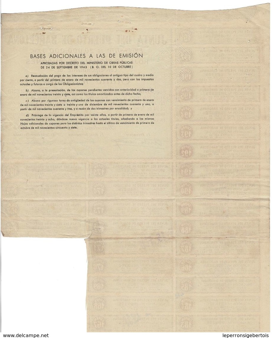 Titre Ancien -Junta Del Puerto De Barcelona  - Obligacion De 1943 - - Navegación