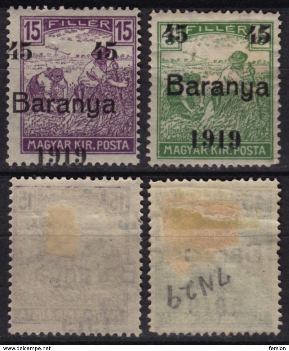 1919 - Hungary - Baranya / Yugoslavia SHS Occupation Baranja Serbia Croatia - Local Issue - Pair Harvester Overprint - Baranya