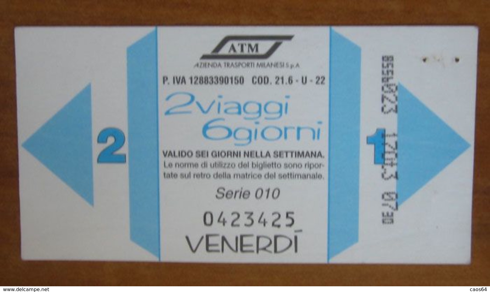 ITALIA Ticket  Bus Metro ATM Milano 2 Viaggi Venerdì/Sabato Biglietto Con Filigrana - Europe