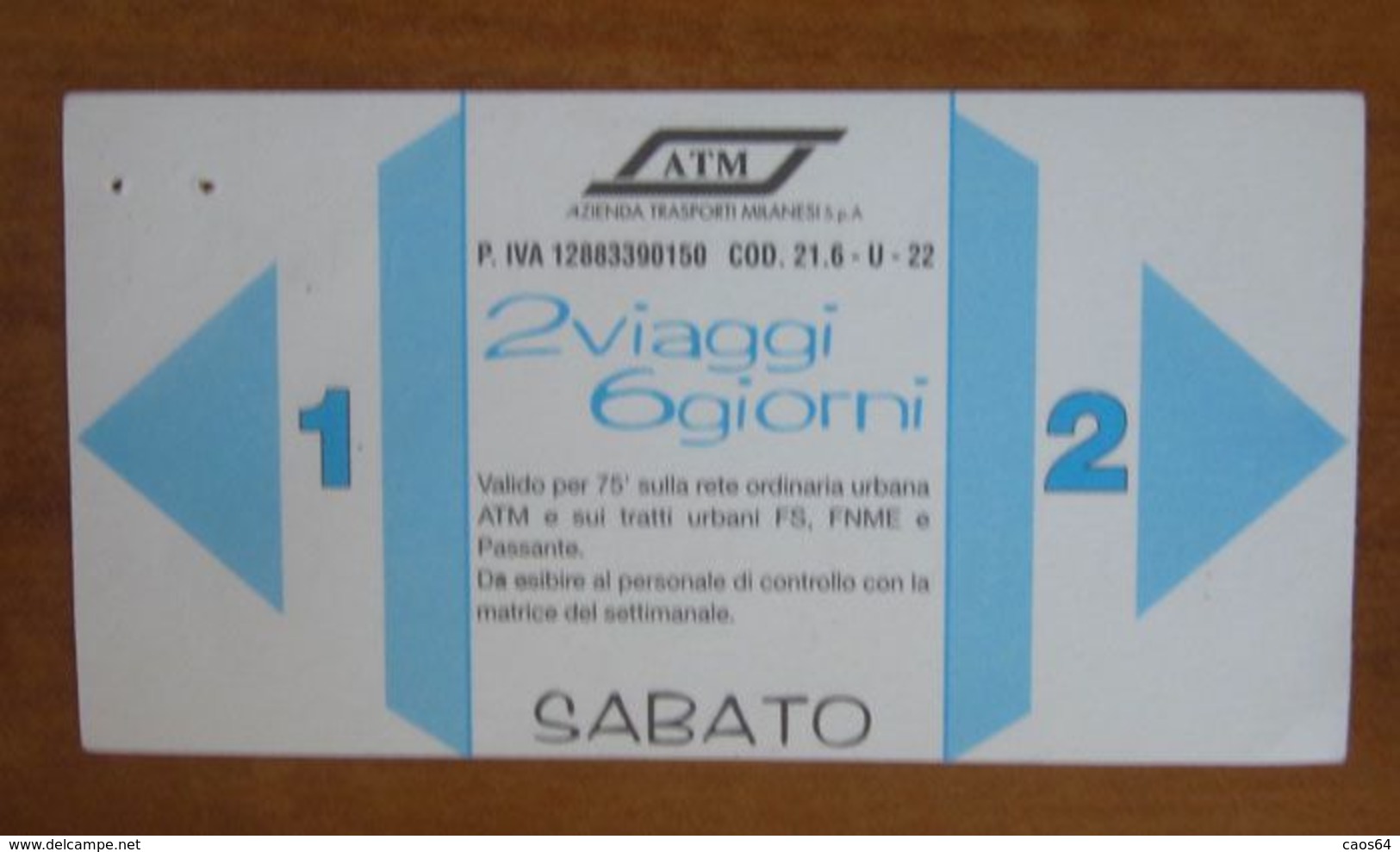 ITALIA Ticket  Bus Metro ATM Milano 2 Viaggi Venerdì/Sabato Biglietto Con Filigrana - Europe