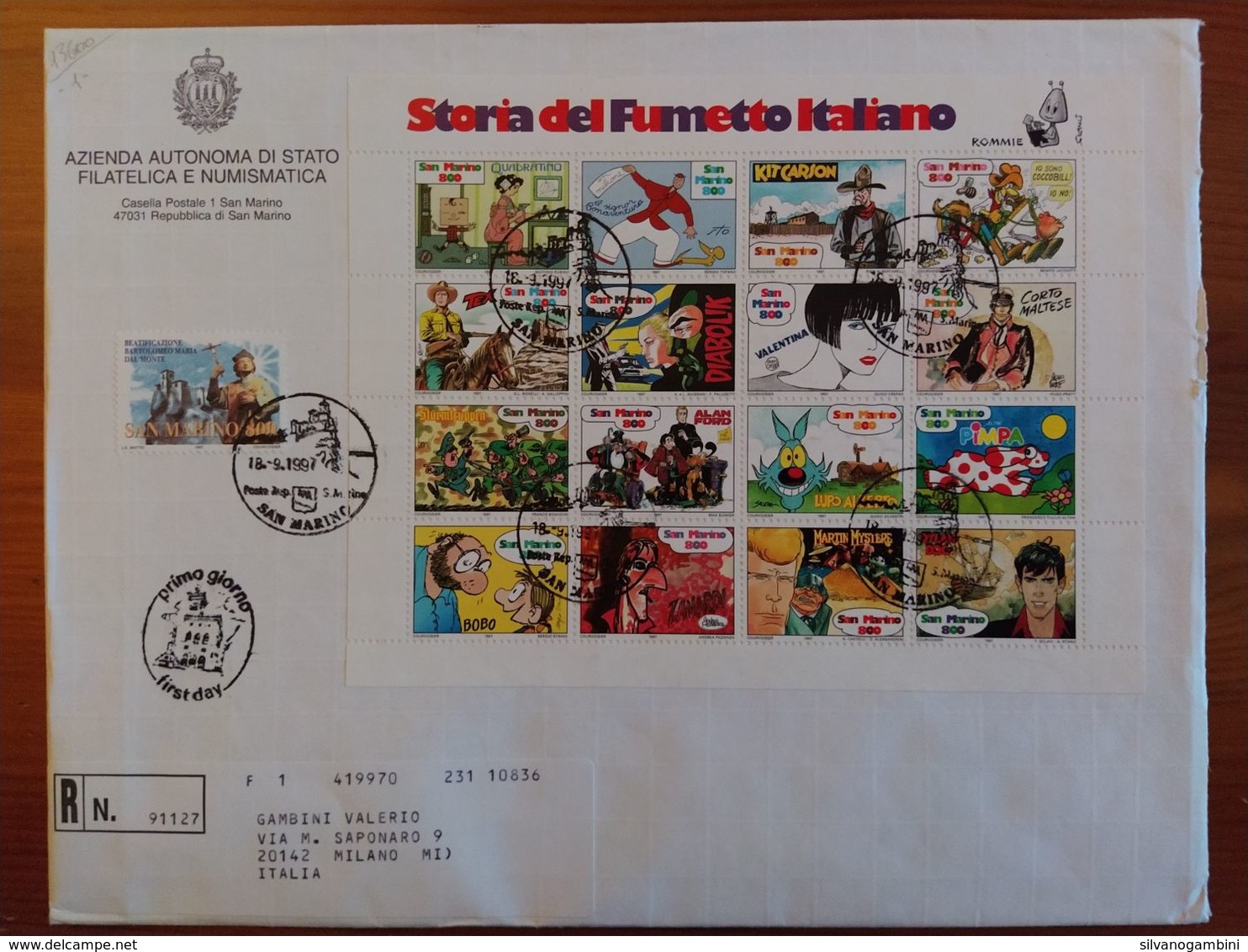 STORIA DEL FUMETTO ITALIANO - BEATIFICAZIONE BARTOLOMEO 1997 - Storia Postale