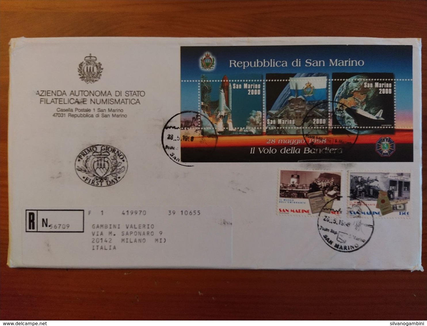 LA BANDIERA NELLO SPAZIO - IL MUSEO DELL'EMIGRANTE 1998 - Storia Postale