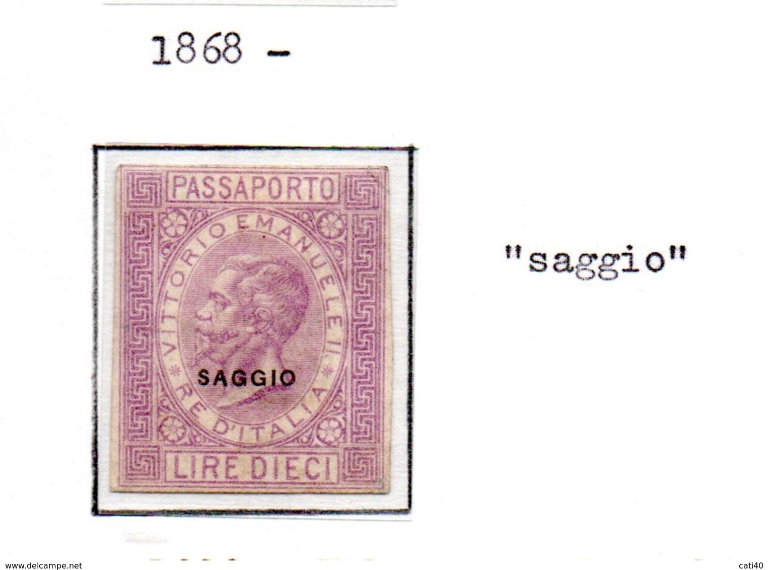 MARCA DA BOLLO 1868 PER PASSAPORTI LIRA DIECI   SAGGIO  - SPLENDIDA - Steuermarken
