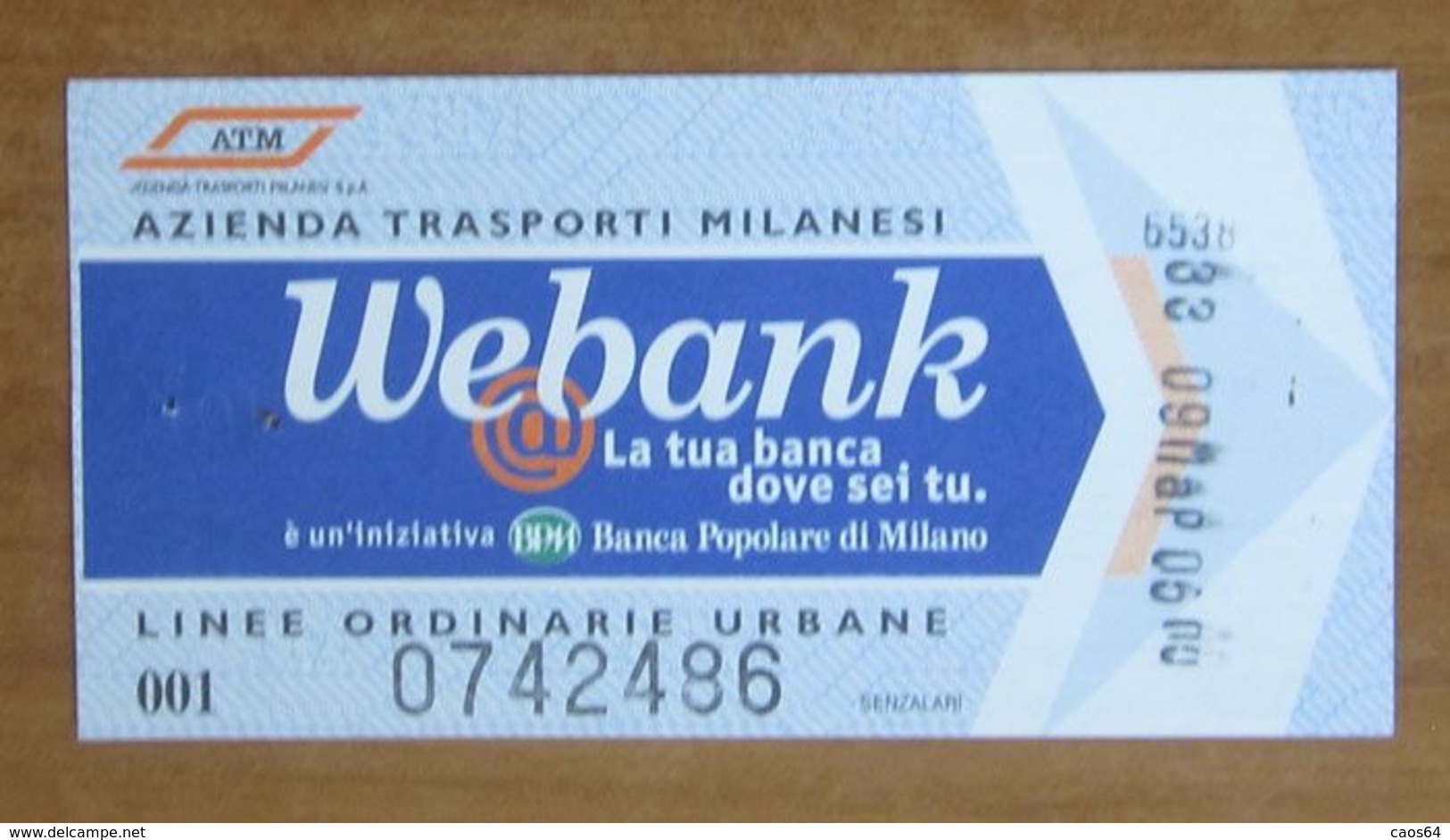 ITALIA Ticket  Bus Metro ATM Milano Banca Webank Biglietto Con Filigrana - Europa