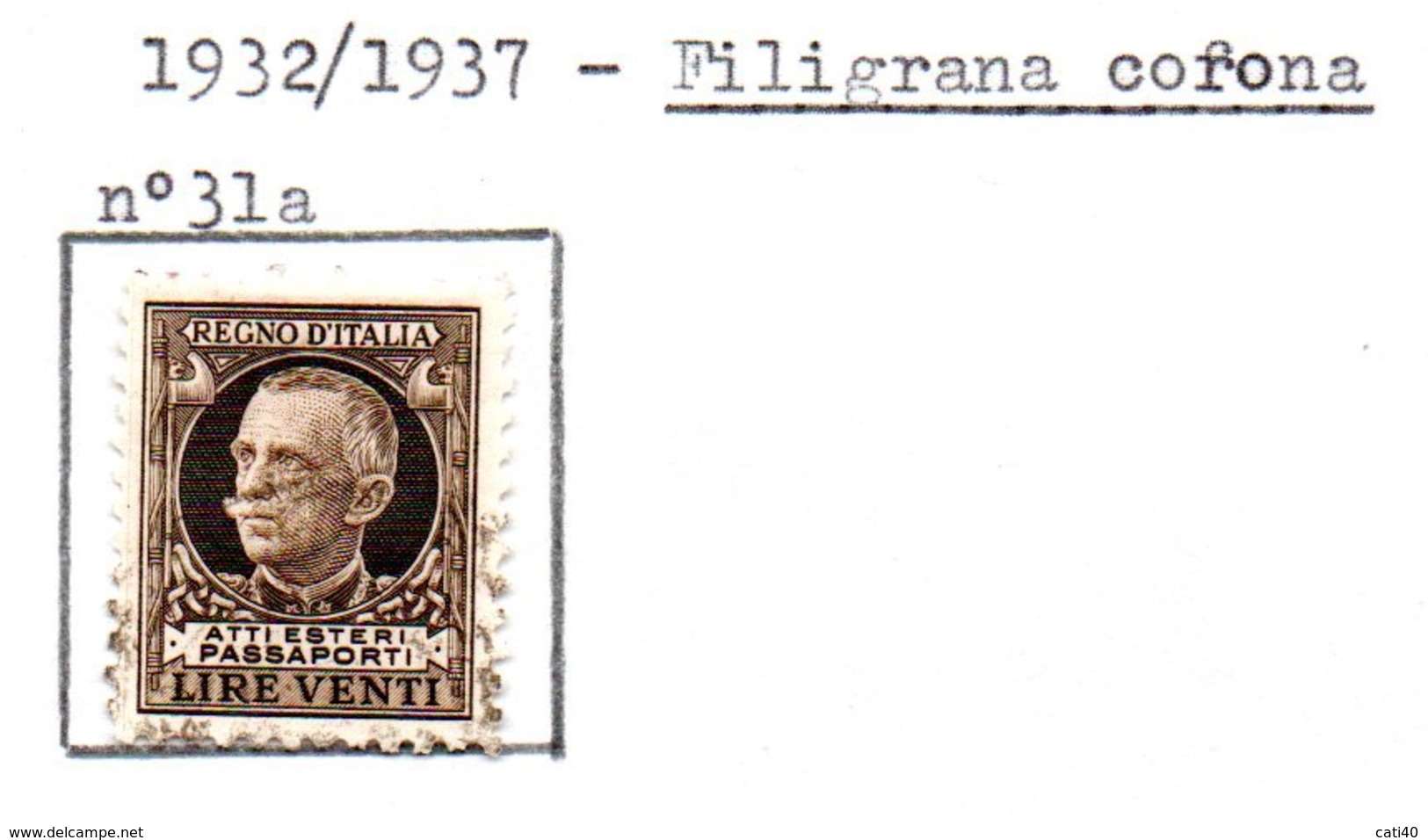 MARCA DA BOLLO 1932/37   PER PASSAPORTI LIRE VENTI - Steuermarken