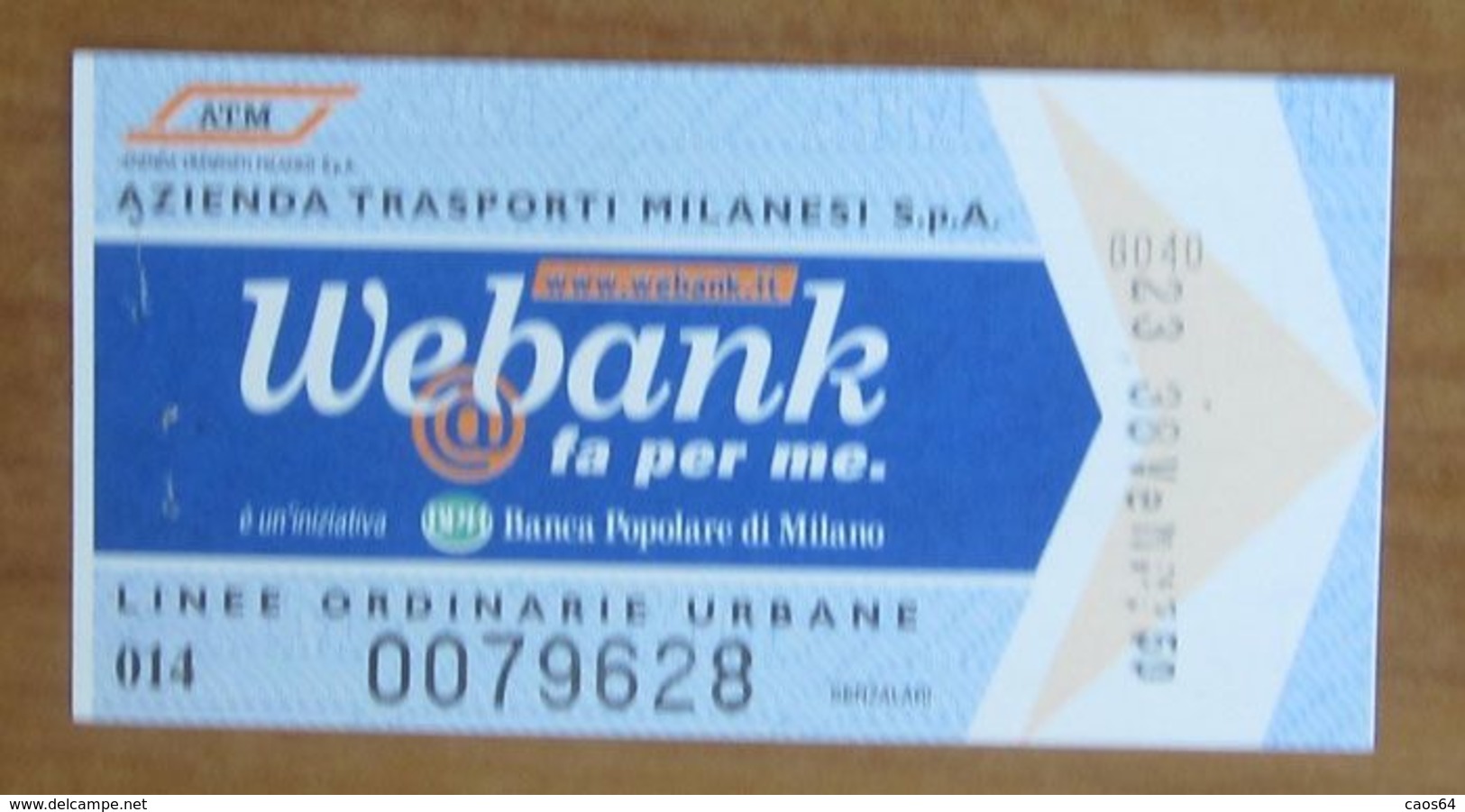 ITALIA Ticket  Bus Metro ATM Milano Banca Webank Biglietto Con Filigrana - Europa