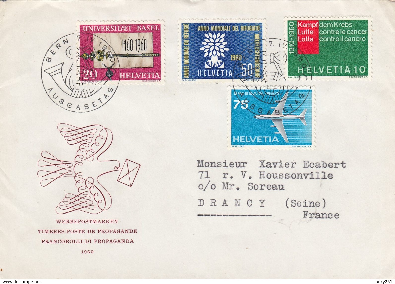 Suisse - 07/04/1960 - FDC - Propagande  - Lettre De Bern Pour Drancy - France - Covers & Documents