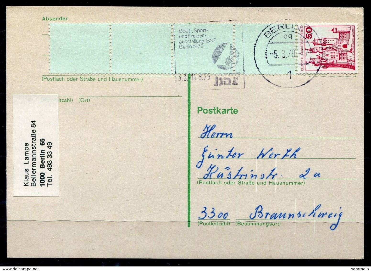 F0323 - BERLIN - Rollenmarken-Ende (1+4); Mi.Nr. 536 Auf Postkarte - Roulettes