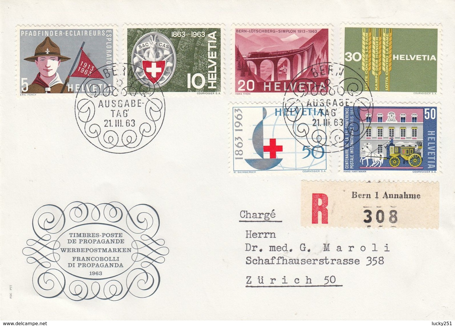 Suisse - 21/03/1963 - FDC - Propagande  - Lettre  Recommandée De Bern Pour Zürich - Briefe U. Dokumente