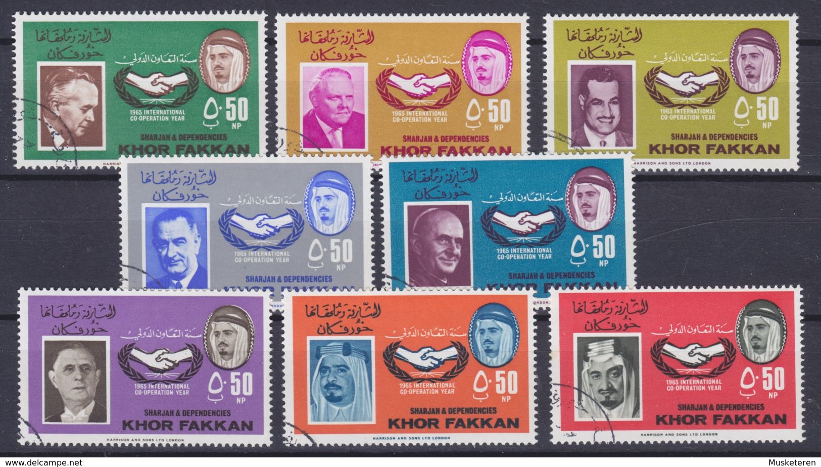 Khor Fakkan 1966 Mi. 38-45 UNO Wilson Erhard Nasser Johnson Paul VI. De Gaulle Al Khalifah Aziz Complete Set - Khor Fakkan