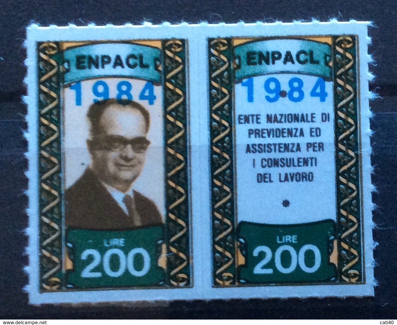 MARCA DA BOLLO CONSULENTI DEL LAVORO  L. 200 Soprastampata 1984 -    COPPIA - Revenue Stamps