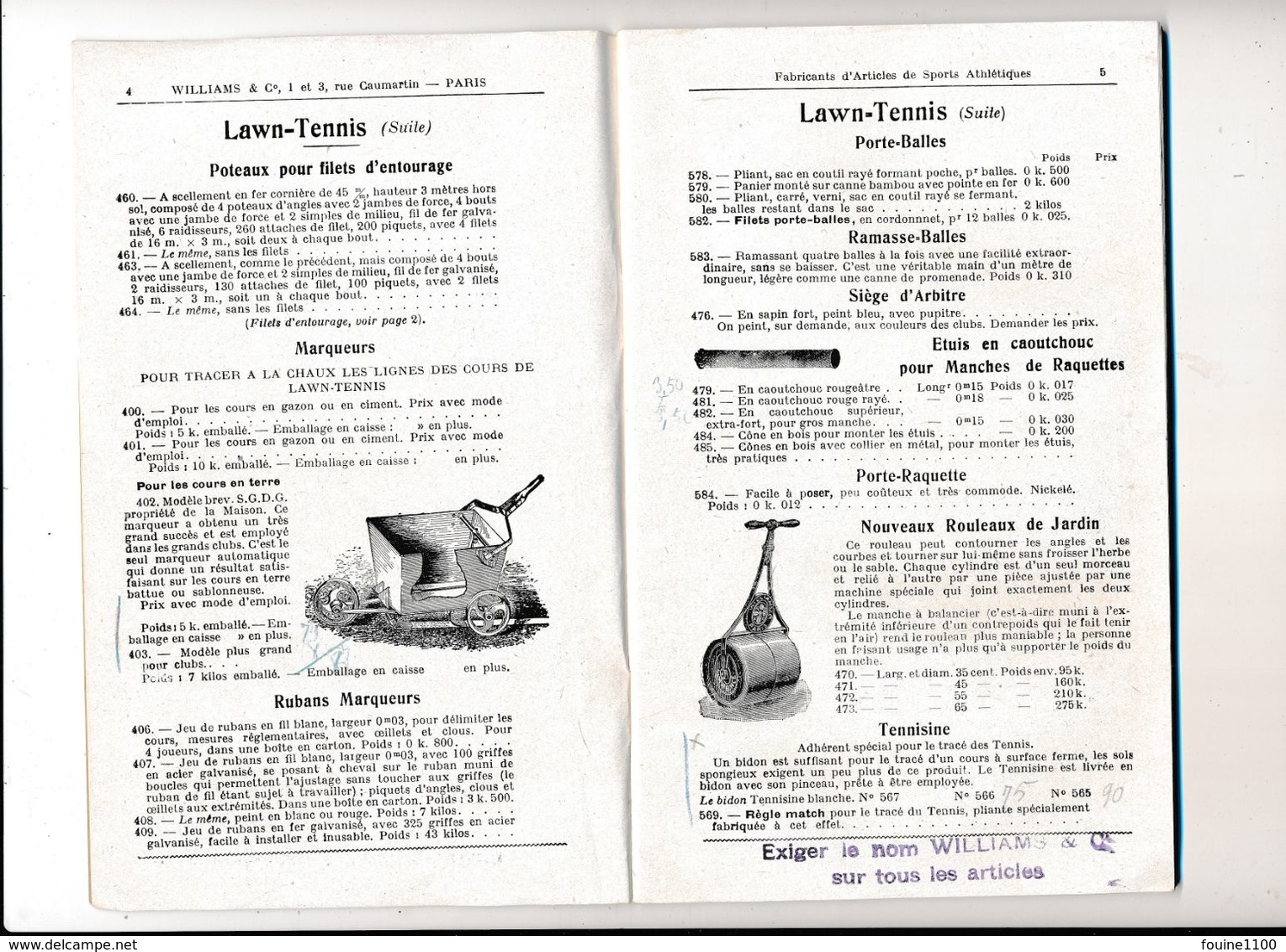 Catalogue 1921 Williams & C° Articles Pour Sports Jeux Tennis Tir à L'arc Golf Polo Croquet Bombardo Natation Boy Scouts - Sport