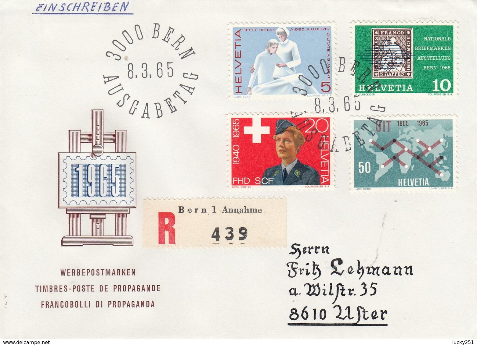 Suisse - 08/03/1965 - FDC - Propagande  - Lettre  Recommandée De Bern Pour Uster - Lettres & Documents