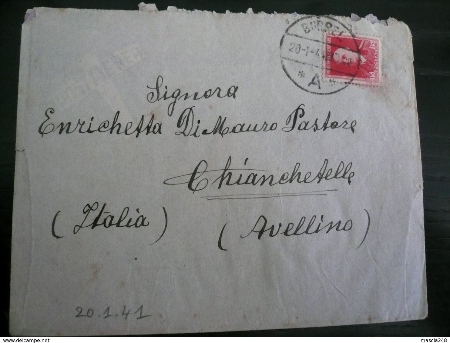 Albania BURREL 20.01.41 15q.rosso Timbro Arrivo-Mitt.CC.RR.- Occupazione - Albanie