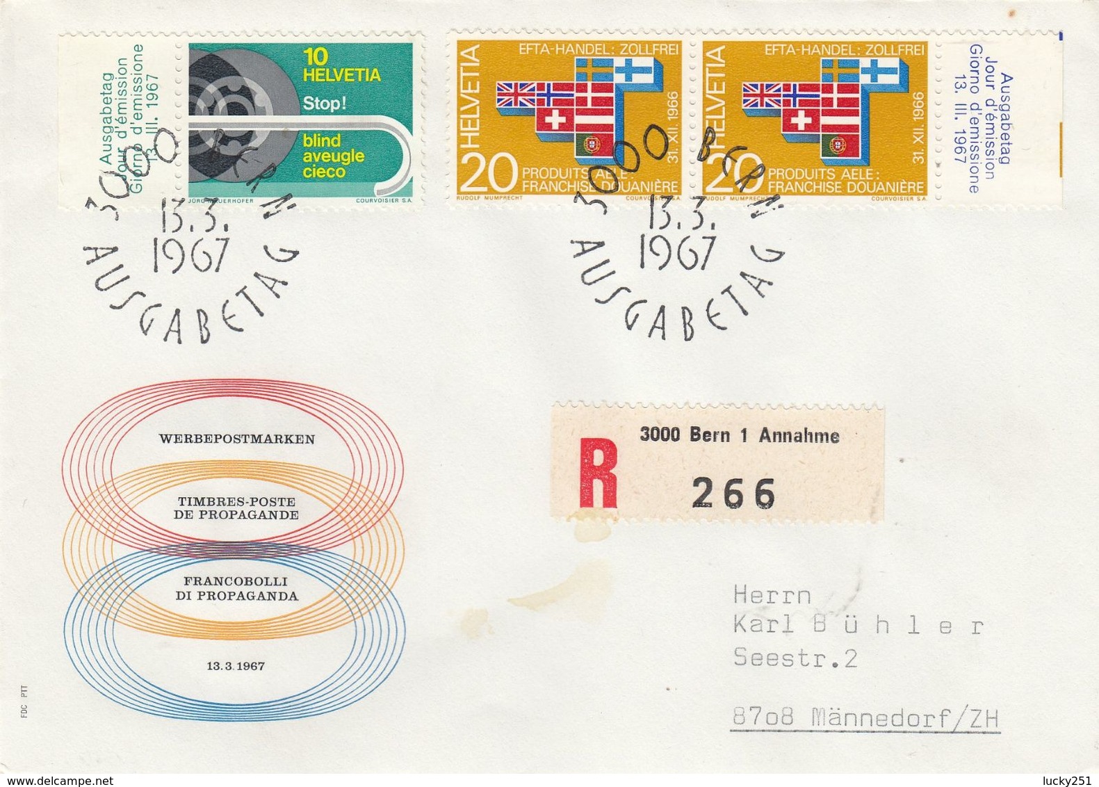 Suisse - 13/03/1967 - FDC - Propagande  - Lettre  Recommandée De Bern Pour Männedorf - Storia Postale