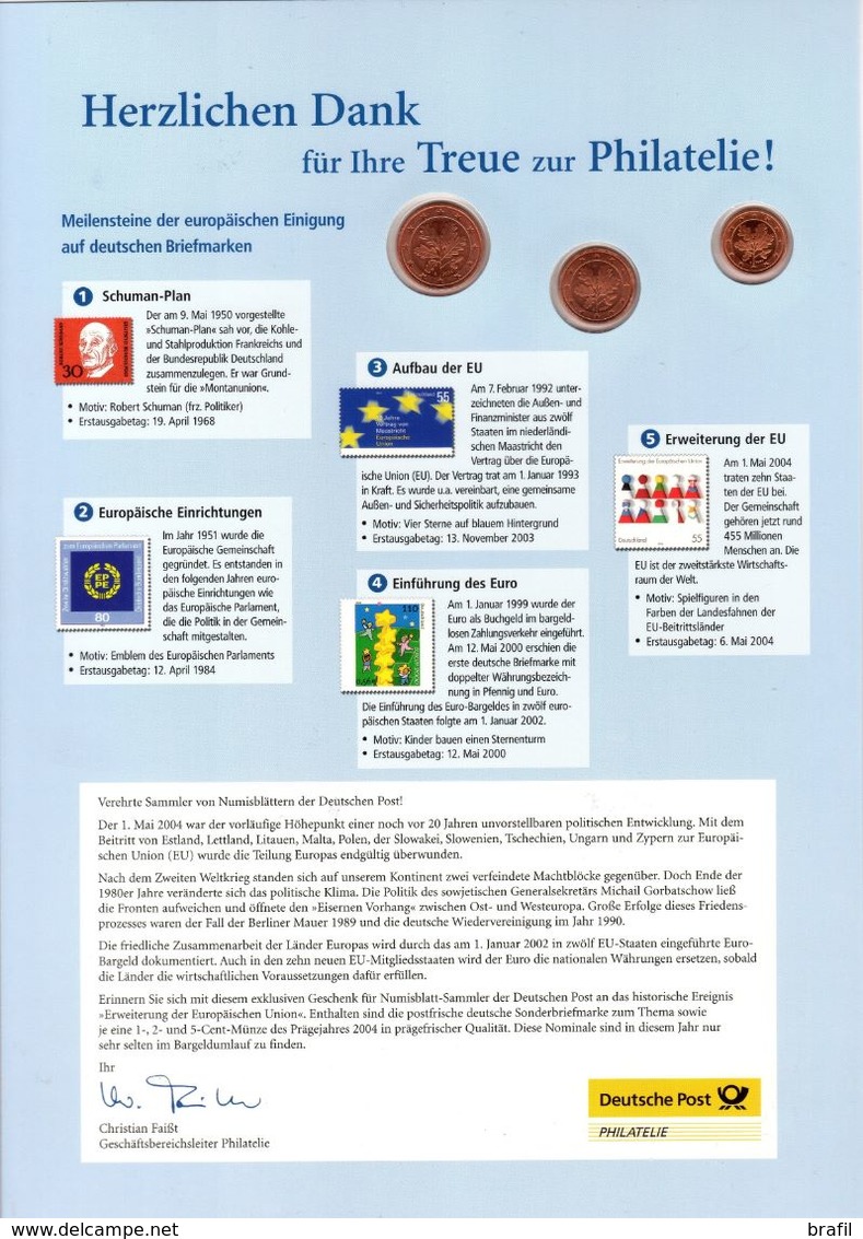 Numisblatt-Jahresgabe 2004: Die Erweiterung Der EU  Con 1-2-5 Cent Di Euro Germania - Germany