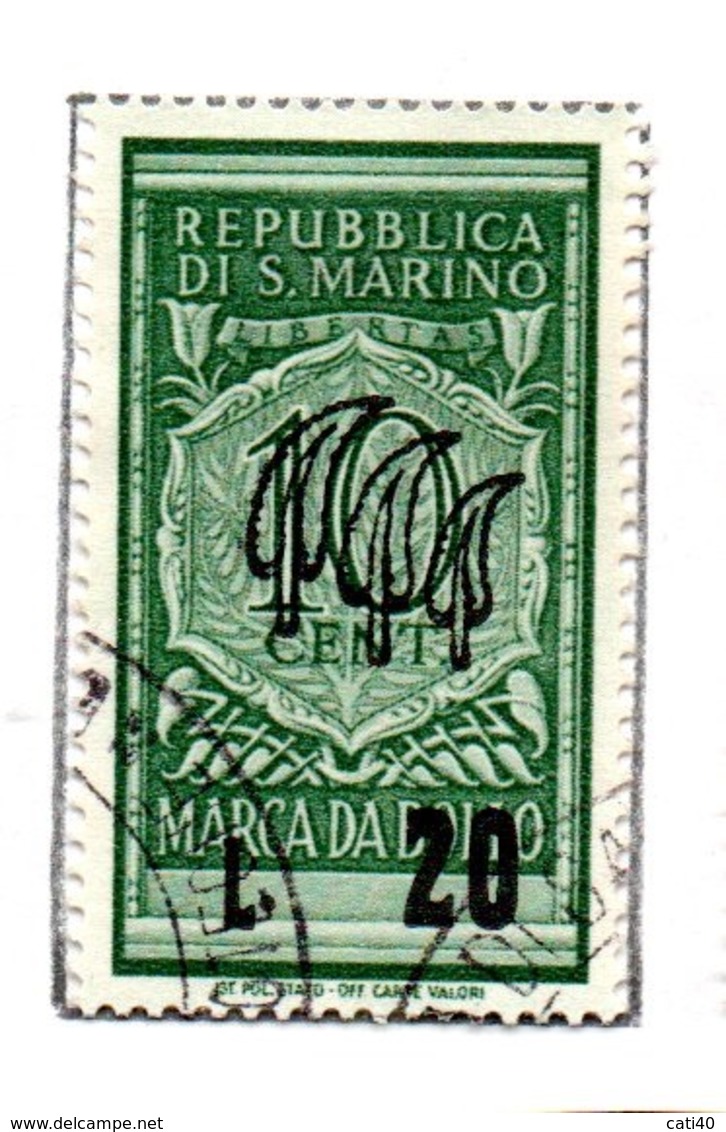REPUBBLICA DI SAN MARINO MARCA DA BOLLO   L. 20/10 - Revenue Stamps