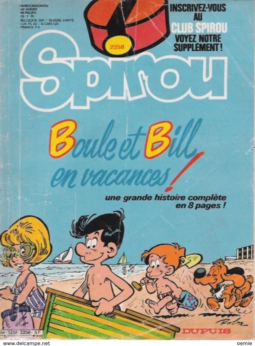 SPIROU  N°  2258 Juillet 1981 - Spirou Et Fantasio
