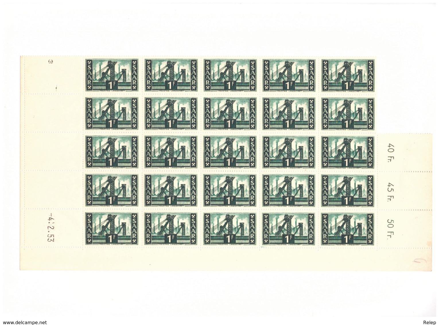 Saar - 1953 Local Motives 1F  # Feuille De 25 Timbres Cond. - MNH - - Ungebraucht