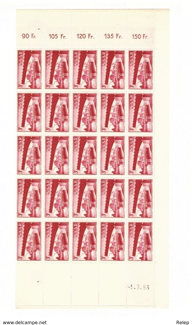 Saar - 1953 Feuille  25 Timbres  3F  Cond. - MNH - - Ungebraucht