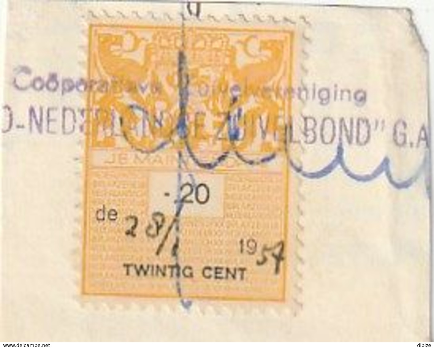 Hollande. Pays Bas. Fragment De Document Avec Vignette De Connaissements. 20 Centimes. 1957. - Revenue Stamps