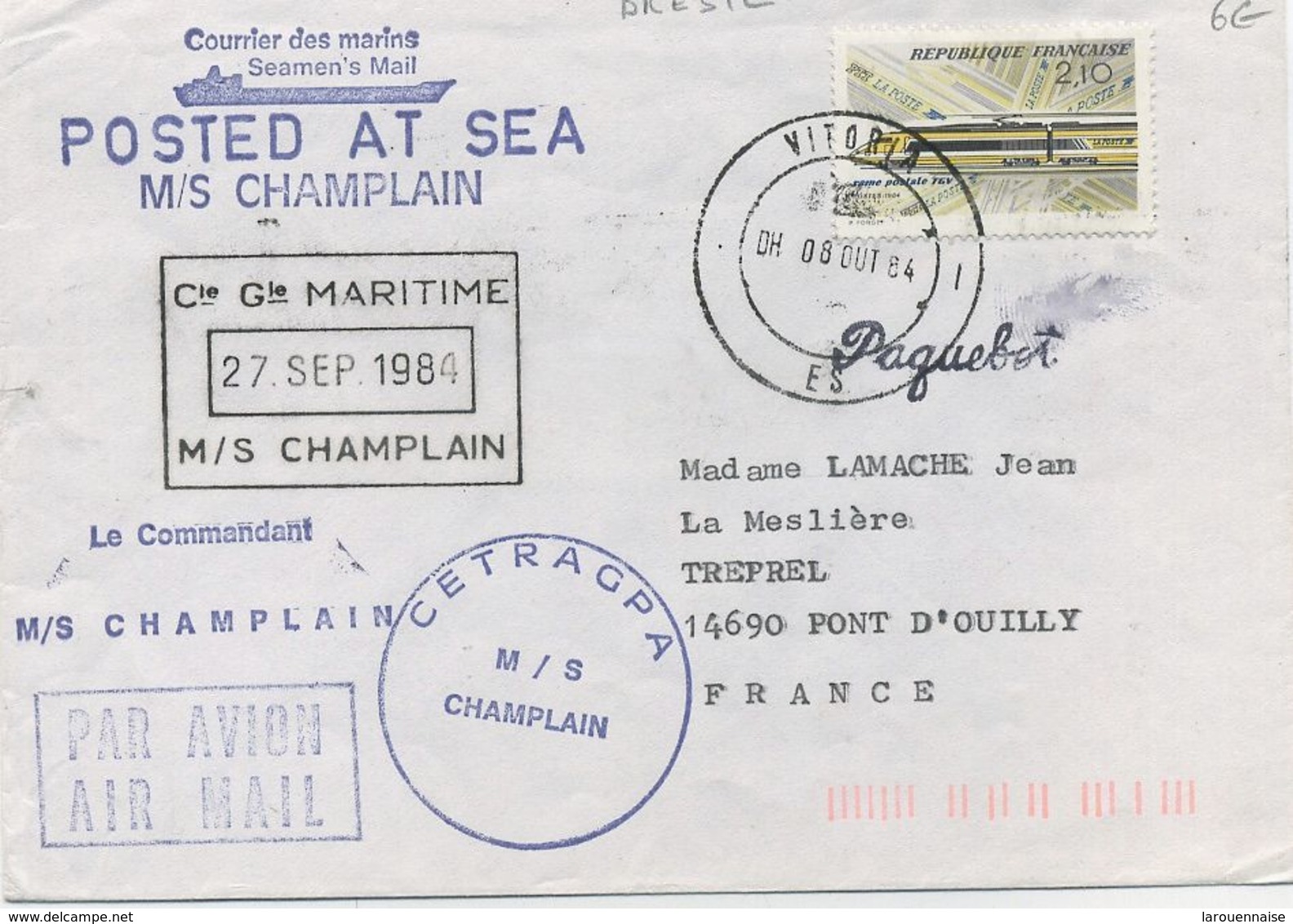 CACHETS DE PAQUEBOTS  - C G M:   M /S  " CHAMPLAIN " - Maritime Post
