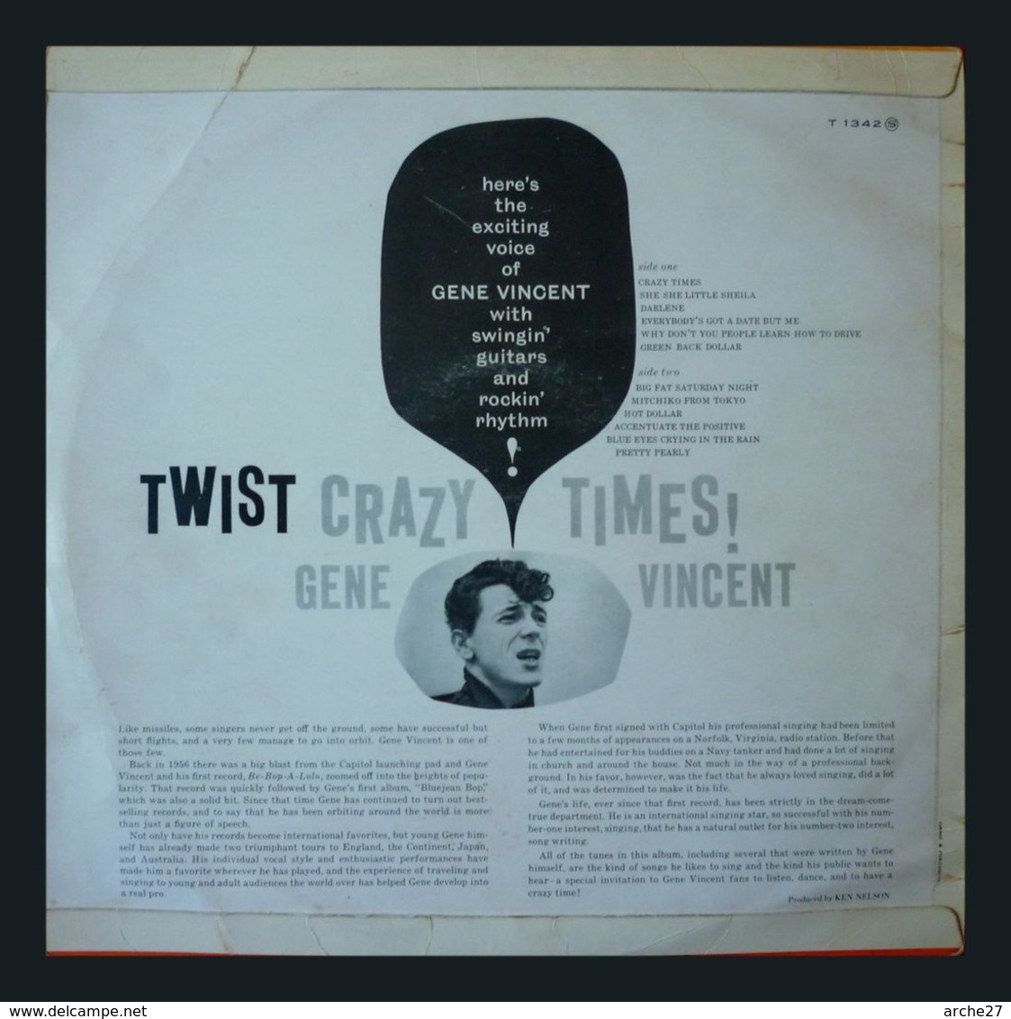 GENE VINCENT - LP - 33T - Disque Vinyle - Twist Crazy Times - T 1342 - Rock