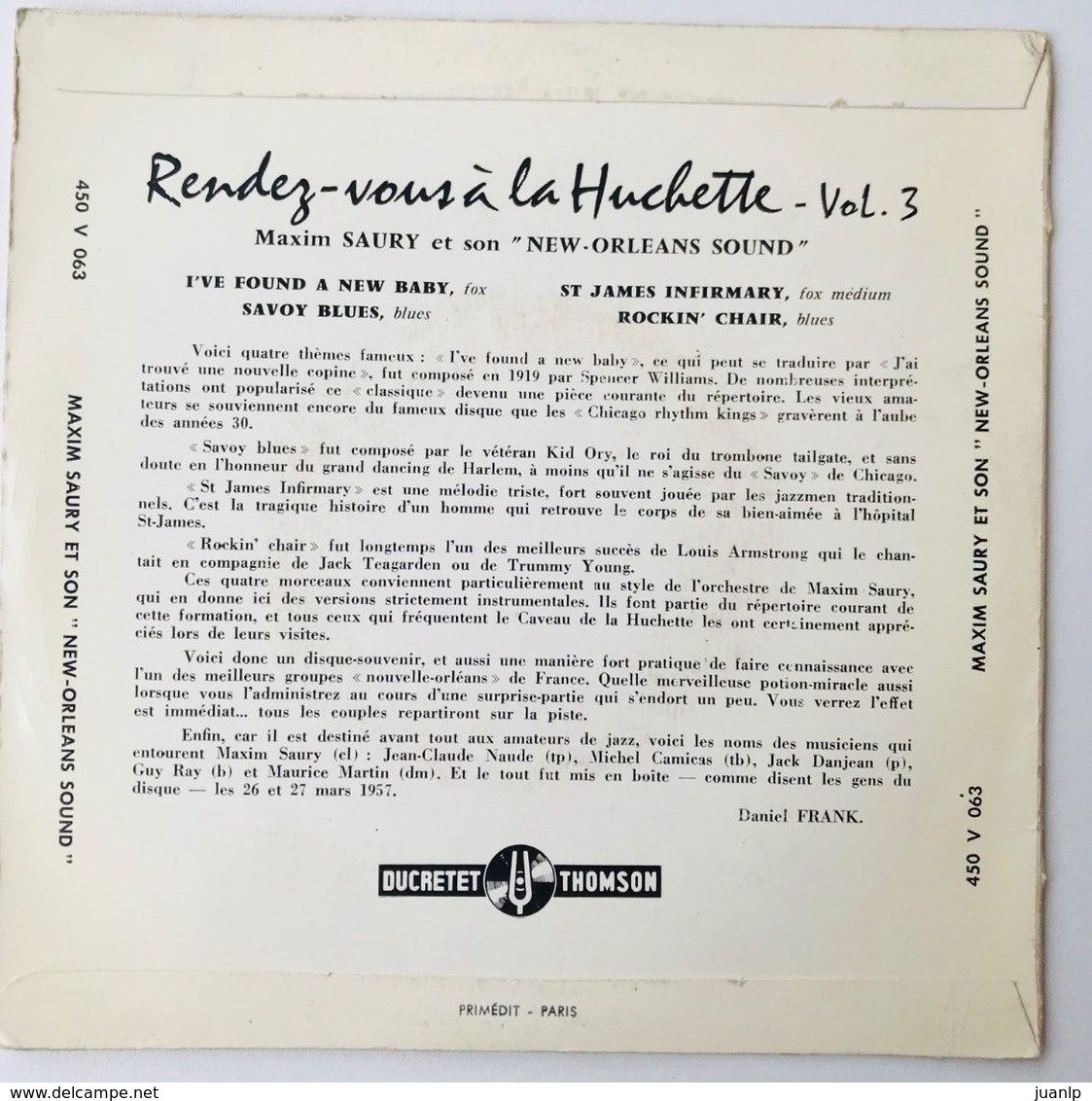Vinyl 45 Tours - Maxime Saury : Rendez-vous à La Huchette Vol3 - Jazz