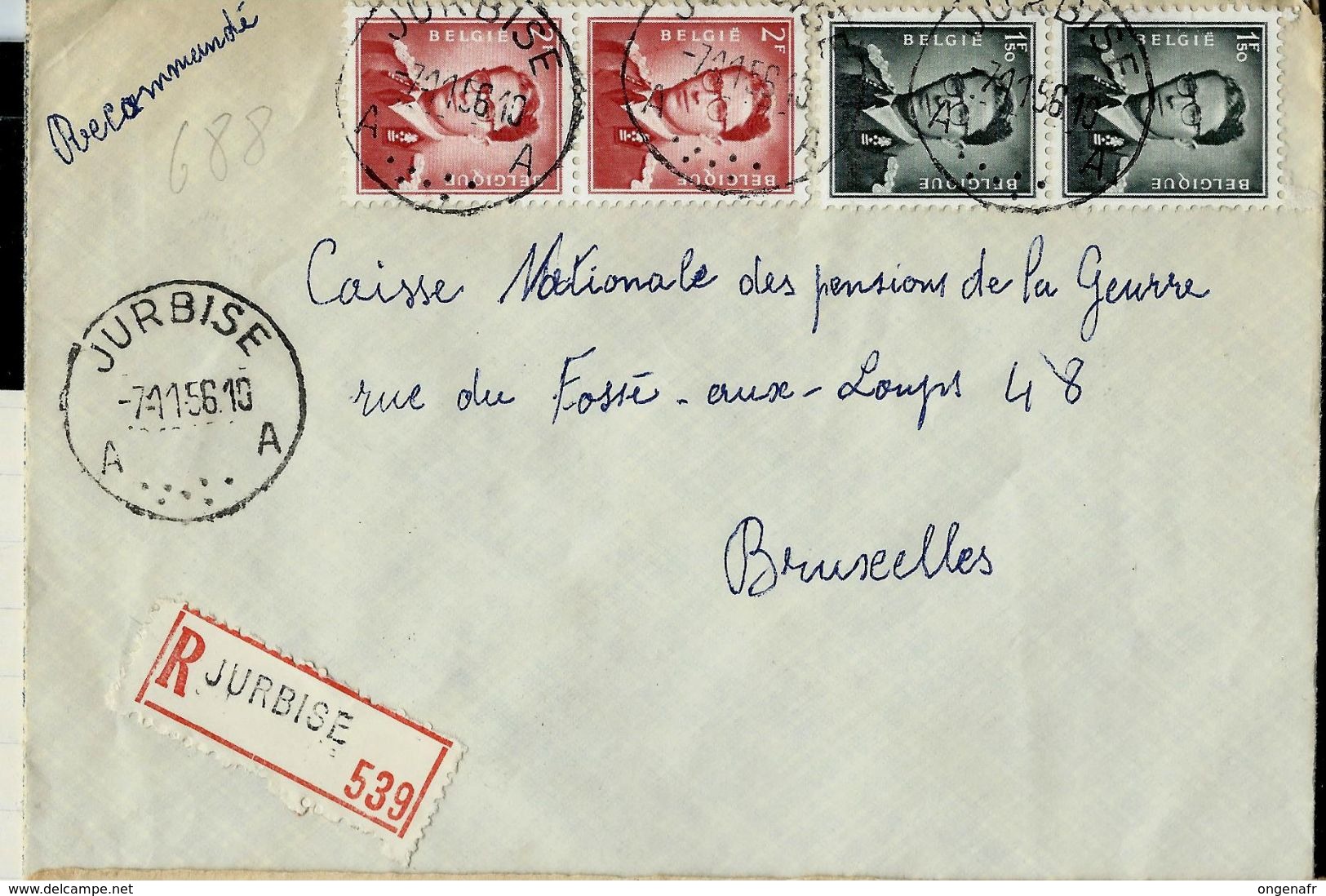 Doc. De JURBISE - A A - Du 07/11/56   En Rec. - Poste Rurale