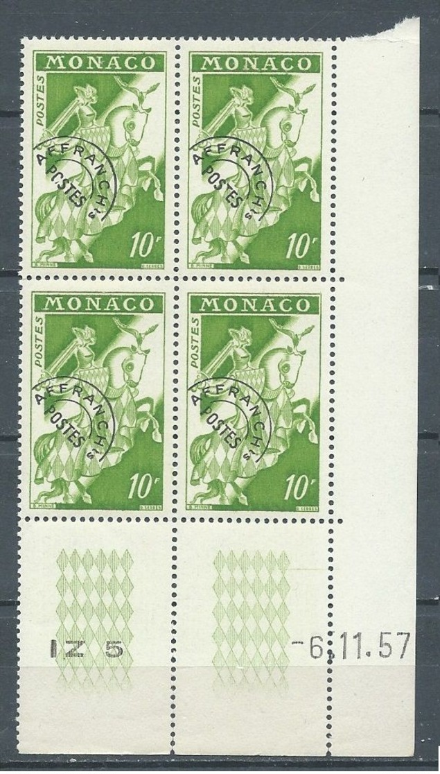 Monaco Préoblitérés YT N°12B Cavalier (Bloc De Quatre Coin Daté 6.11.57) Neuf ** - Préoblitérés