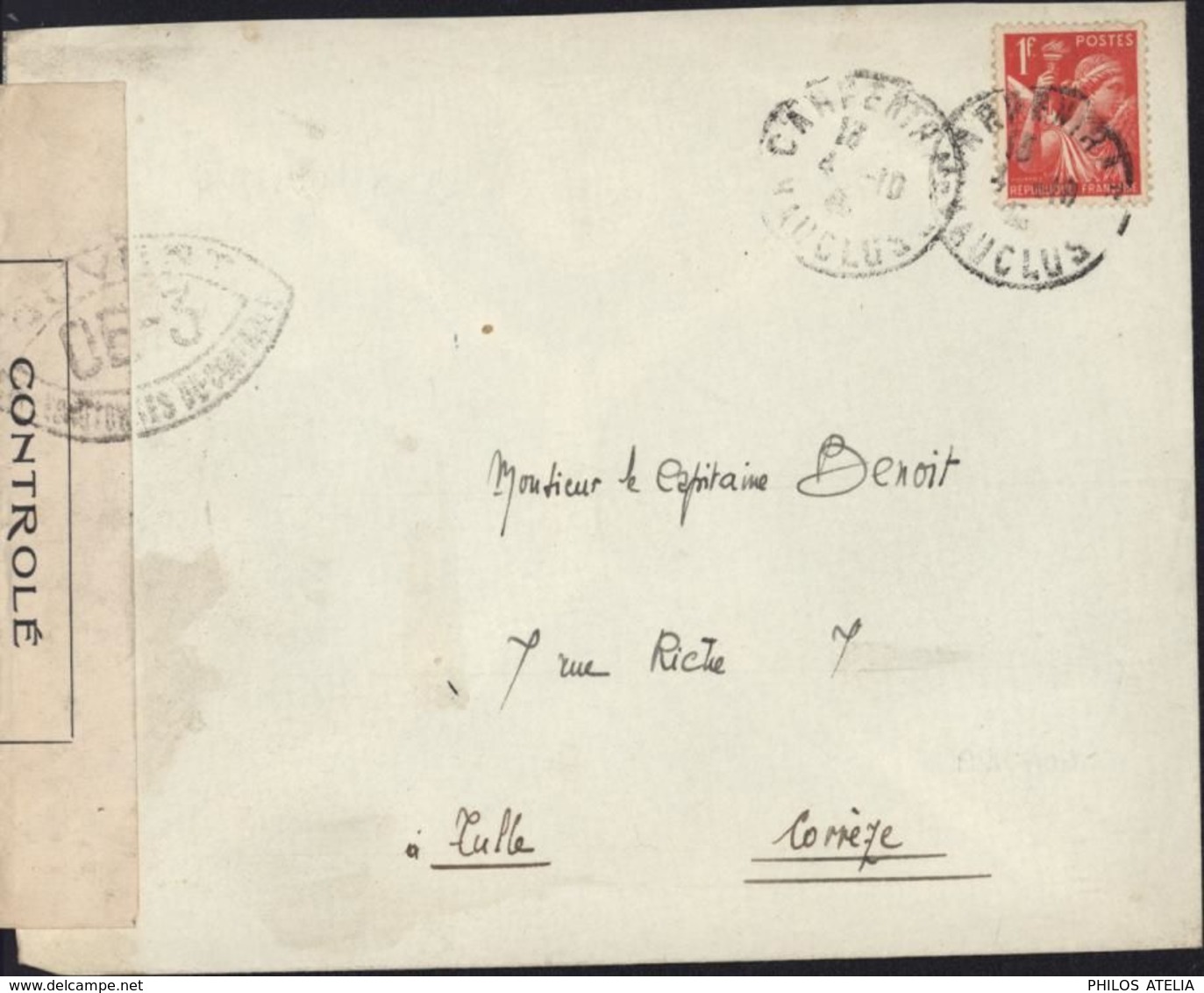 Guerre 40 YT 433 Iris CAD Carpentras 4 10 41 Bande Censure + Cachet Ouvert Par Autorité De Contrôle OE3 = Avignon - Guerre De 1939-45