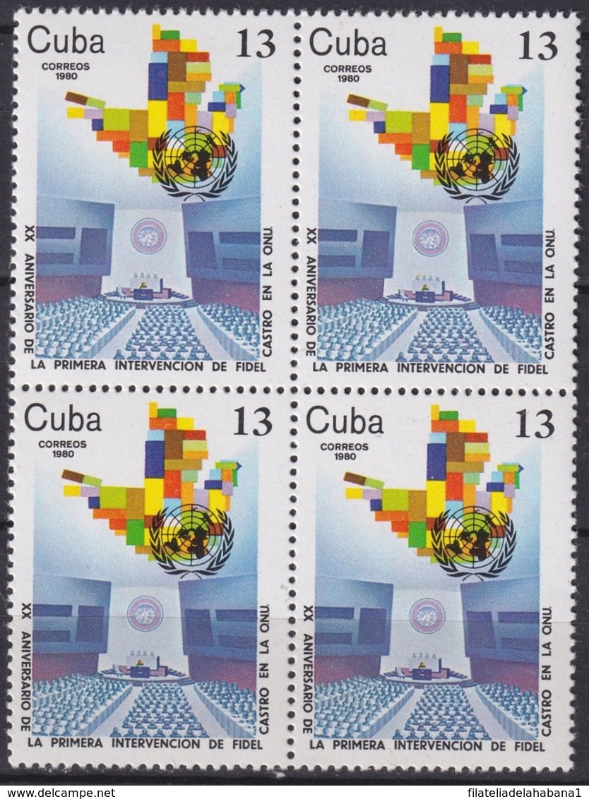 1980.80 CUBA 1980 MNH Ed.2671 XX ANIV INTERVENCION FIDEL CASTRO EN LA ONU NU. BLOCK 4. - Autres & Non Classés